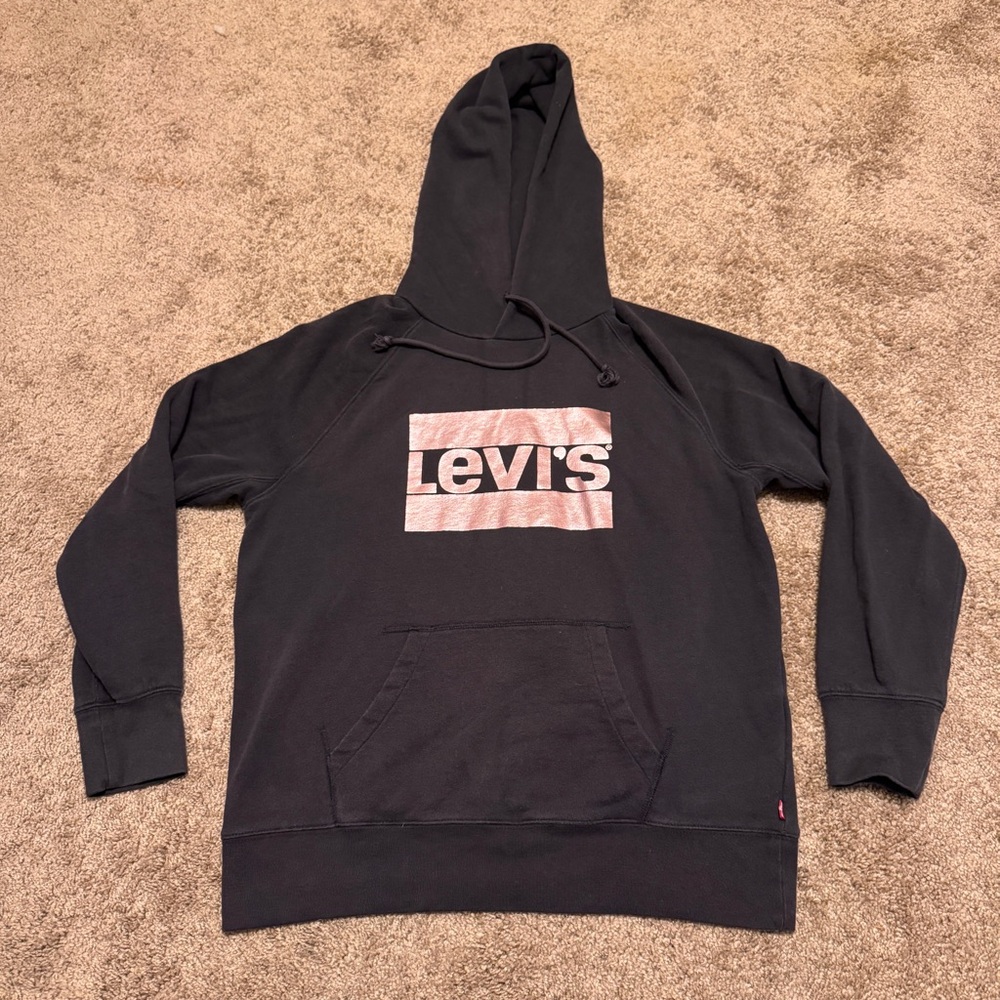 Levis Hoodie Mens Small Black Pullover Long Sleeve Graphic Logo